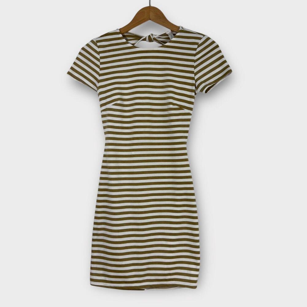 Blue Blush Women’s Size Small Olive Green Striped Cut Out Tie Back Mini Dress